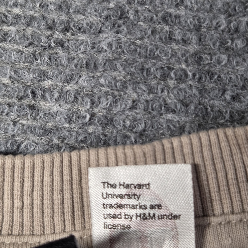 Harvard Sweatshirt Mens Small Beige H&M Regular Fit Crewneck Fleece Pullover - Picture 7 of 15